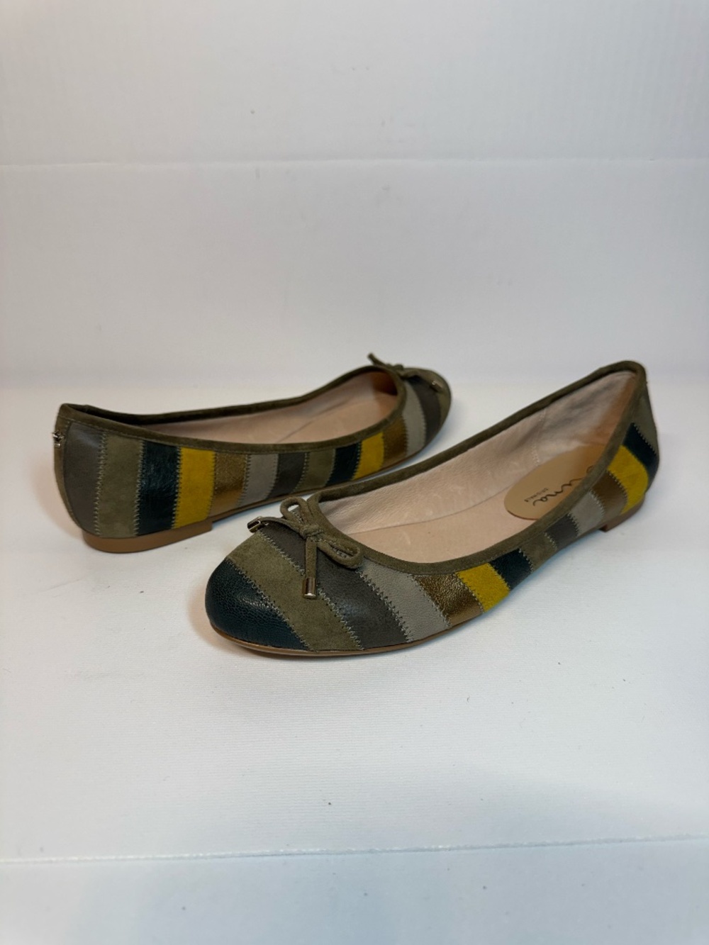 Nina Originals Olive Green Patchwork Suede Ballet Flats Bow Size 9